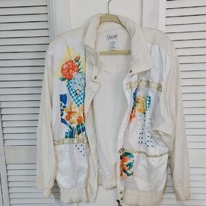 Lavon Women's White Floral Bomber Windbreaker